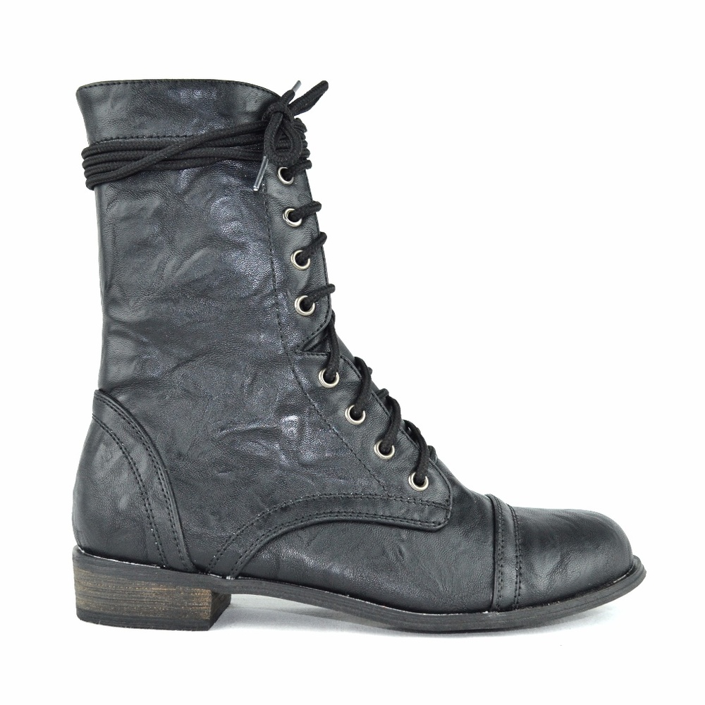 Black Women's High Top Lace-Up Combat Boot